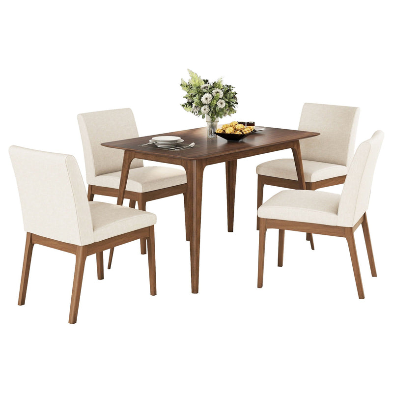 5 Piece Dining Set With Table And Upholstered Chairs - Light Beige / Walnut by HouseOfZazla