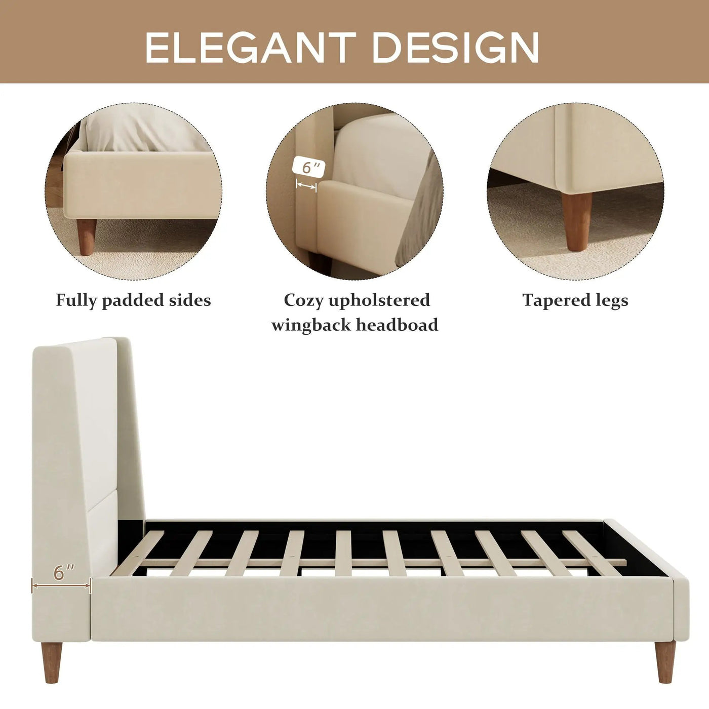 Upholstered Modern Platform Bed With Wingback Headboard by HouseOfZazla