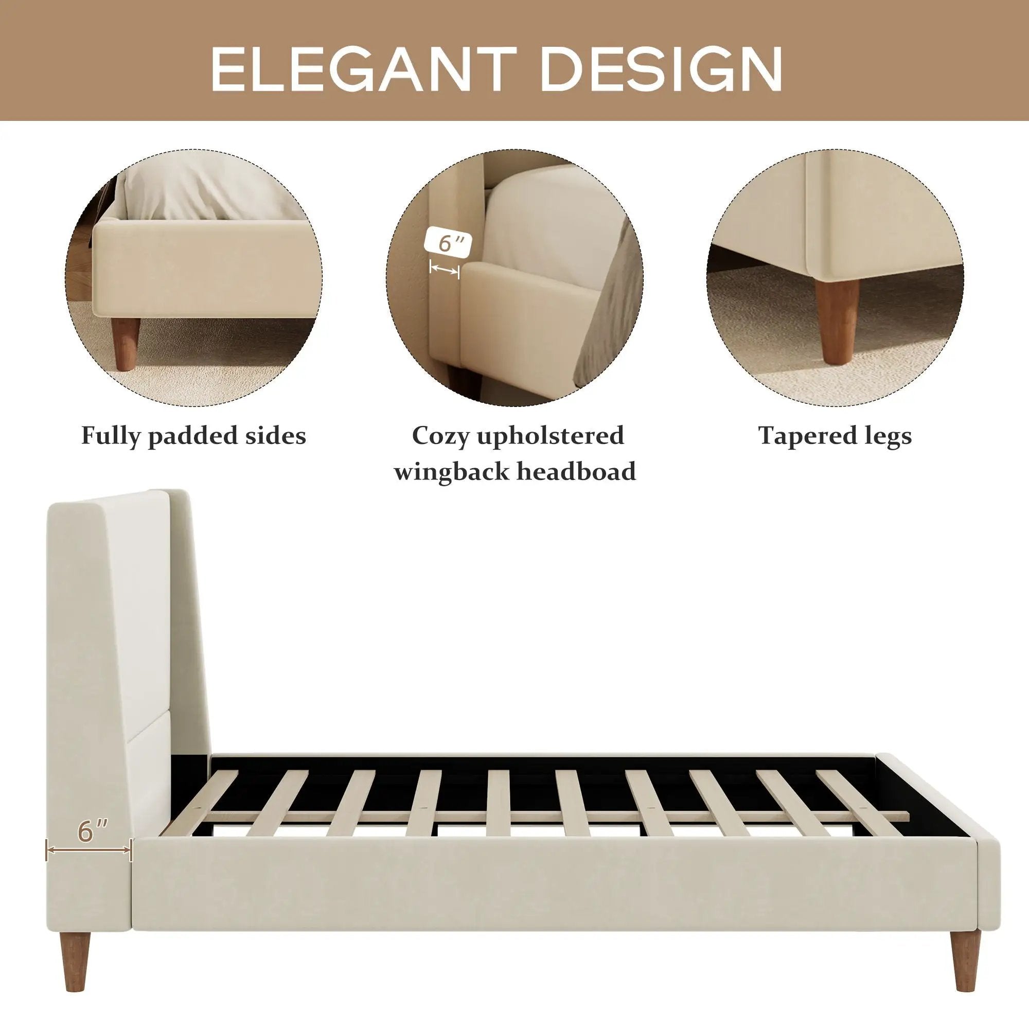 Upholstered Modern Platform Bed With Wingback Headboard by HouseOfZazla