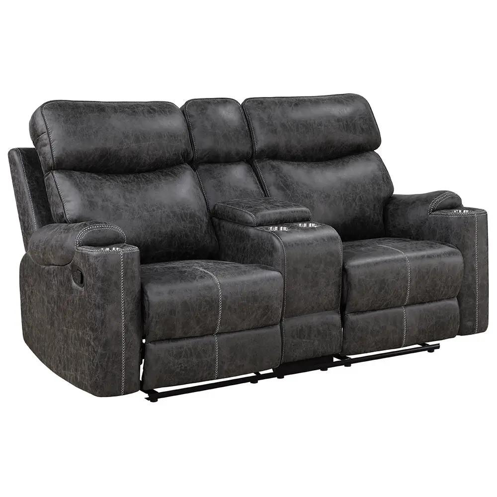 Hirah - Motion Loveseat With Console & USB Port - Dark Gray Polish Microfiber by Unique Piece Furniture