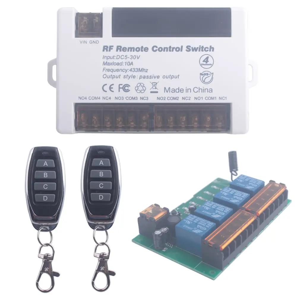 12V 24V 4 Channels Wireless Relay Remote Control Switch, RF 433Mhz DC 5V-30V Garage Door Opener Wireless Switch with Receiver 2 Transmitters, Easy to Terminal Wiring (4CH 2* Controller 433Mhz) by GreenHaven Gardens