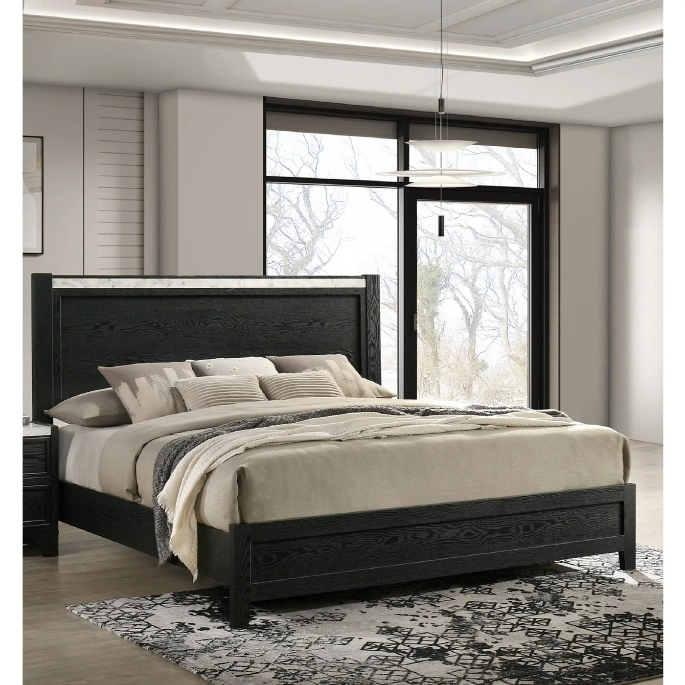 Contemporary Panel Bed With Accents by Unique Piece Furniture