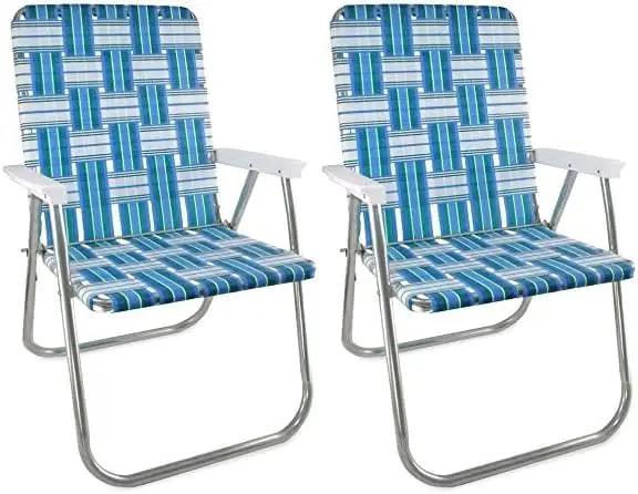 Lawn Chair USA - Outdoor Chairs for Camping. Made with Lightweight Aluminum Frames and UV-Resistant Webbing. Folds for Easy Storage 2- Pack (Sea Island with White Arms, Classic) by GreenHaven Gardens