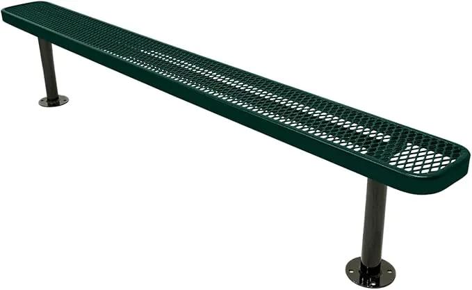 Heavy-Duty Outdoor Bench Thermoplastic Coated, Expanded Metal, Commercial-Grade Seating, Made in America (Surface Without Back, 8 Ft, Textured Dark Green) by GreenHaven Gardens