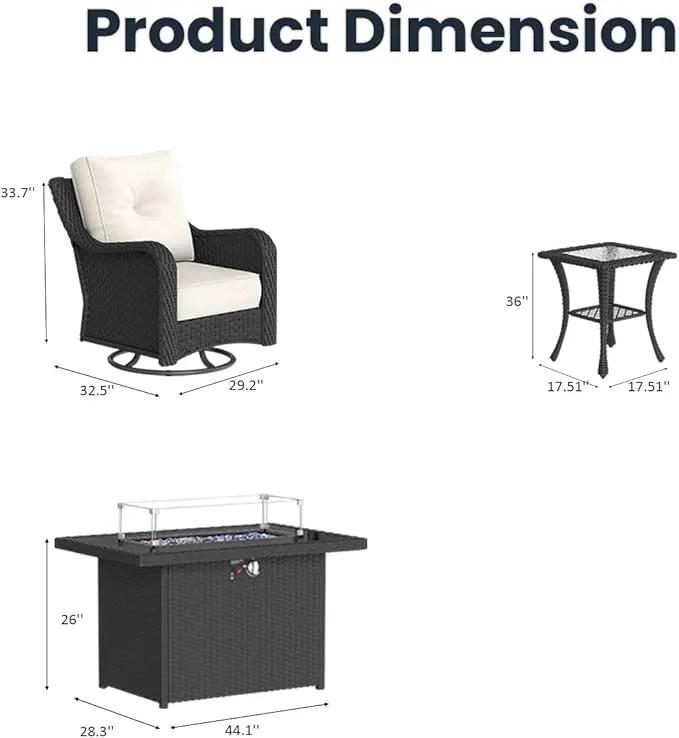 7 Pieces Outdoor Patio Furniture Sets with Rocking Swivel Chairs with 6-inch Thick Cushion and Fire Pit Table for Deck Lawn by GreenHaven Gardens