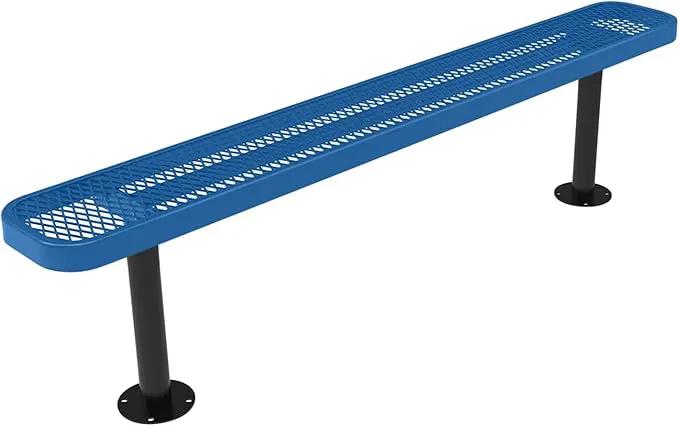 Heavy-Duty Outdoor Bench Thermoplastic Coated, Expanded Metal, Commercial-Grade Seating, Made in America (Surface Without Back, 6 Ft, Textured Light Blue) by GreenHaven Gardens