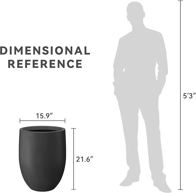 Kante 21.7" H Natural Concrete Tall Planter, Large Outdoor Indoor Decorative Pot with Drainage Hole and Rubber Plug, Modern Round Taper Style for Home and Patio Burnished Black by GreenHaven Gardens