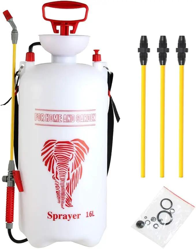 CLICIC 4 Gallon (16L) Lawn and Garden Portable Sprayer Pump Pressure Sprayer with Four Spray Poles Totaling 52 inches in Length by GreenHaven Gardens