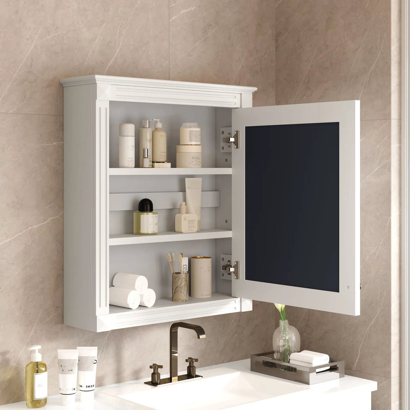 Wall Mounted Bathroom Storage Cabinet With Mirror, Medicine Cabinet With Height Adjustable Shelf by HouseOfZazla