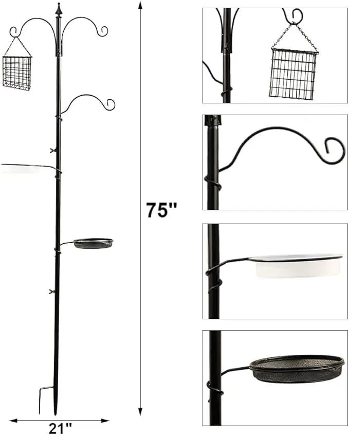 yosager Premium Bird Feeding Station Kit, 75" x 21" Bird Feeder Pole, A Multi Feeder Hanging Kit with Metal Suet and Bath for Attracting Wild Birds, Birdfeeder and Planter Hanger by GreenHaven Gardens
