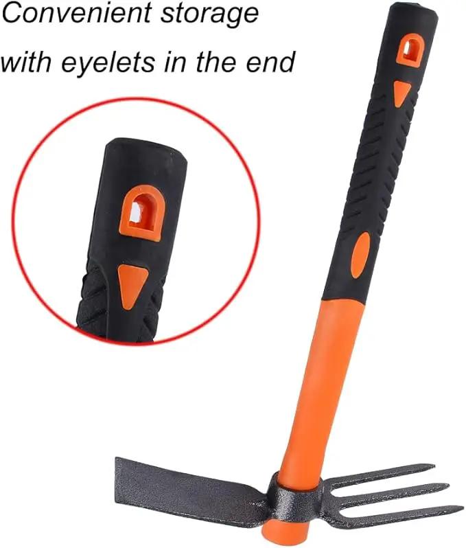 3 Sprongs Dual Head Rake Hoe with Heavy Duty Forged Adze and Ergonomic Non-Slip Handle for Loosening Soil, Gardening, Camping Outdoor 39mm/15-Inch by GreenHaven Gardens