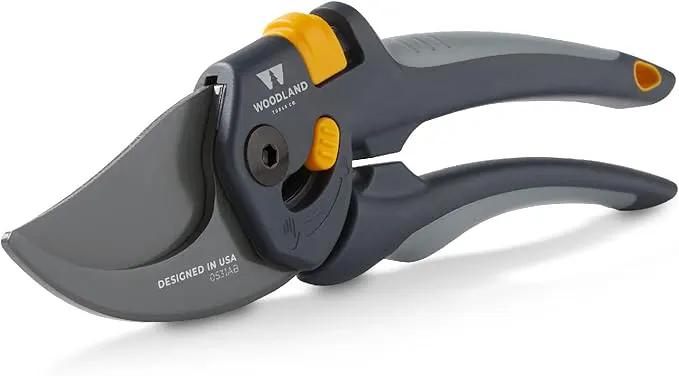 Woodland Tools Co. Heavy Duty Bypass Pruning Shears – 5/8" Cut Capacity, High Carbon Steel Blade, Internal Spring, Adjustable Grip Slider, Garden Hand Pruner for Plants, Shrubs, and Live Stems by GreenHaven Gardens