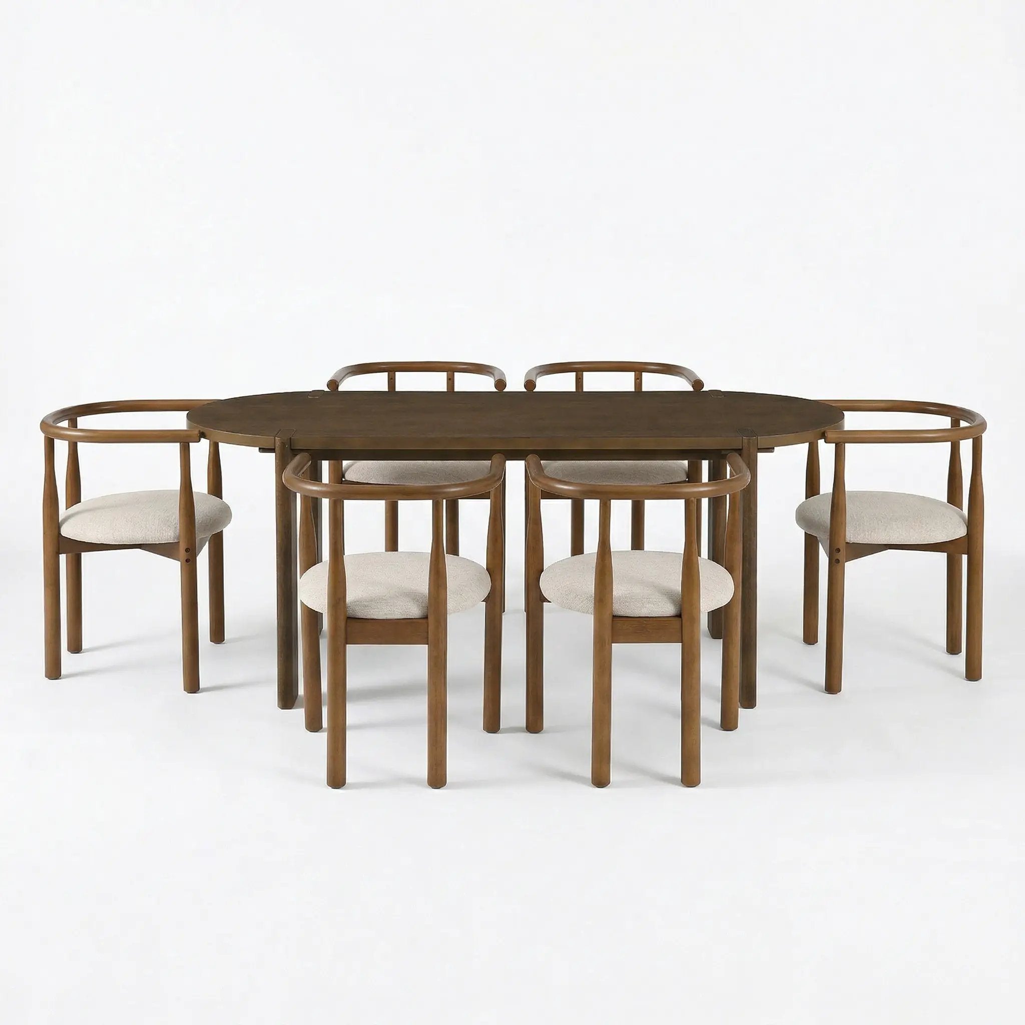 7 Pieces Modern Oval Dining Set, Rustic Farmhouse Solid Wood by HouseOfZazla