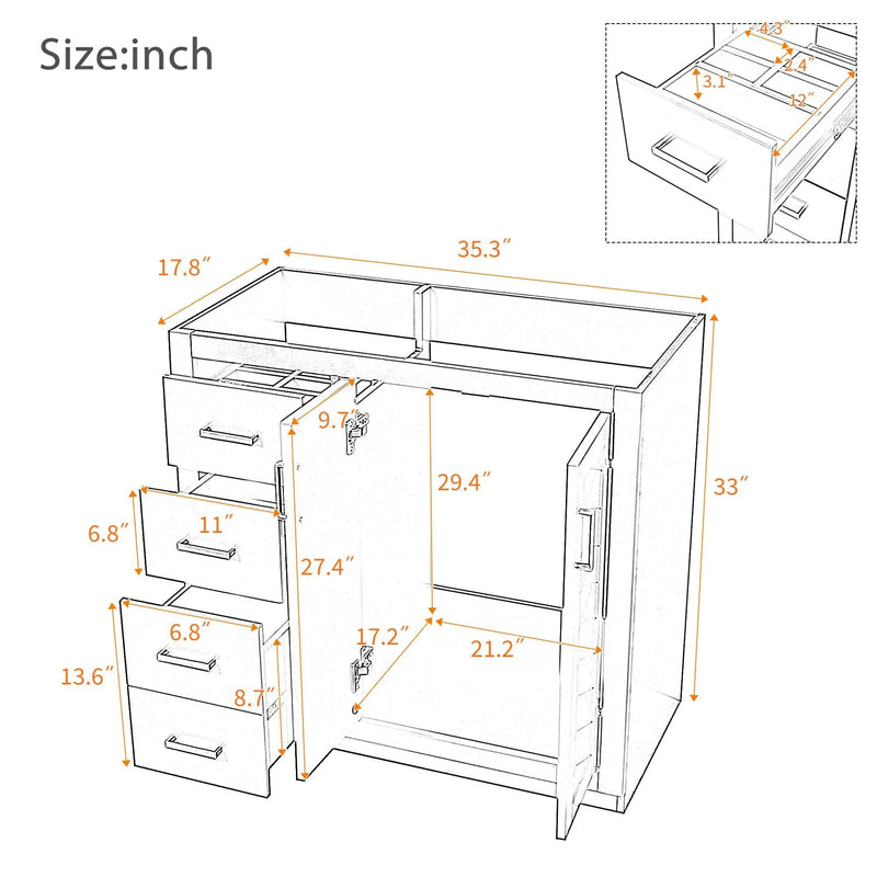 Retro Style Bathroom Vanity, 3 Drawers & Soft Closing Doors by HouseOfZazla