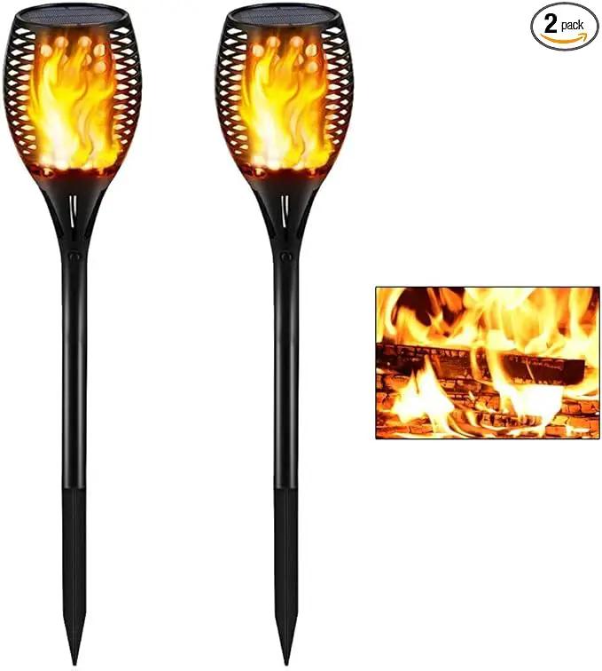 Gold Armour 2 Pack Solar Lights Upgraded - Flickering Flames Torch Solar Path Light - Dancing Flame Lighting 96 Led Dusk to Dawn Flickering Tiki Torches Outdoor Waterproof Garden by GreenHaven Gardens