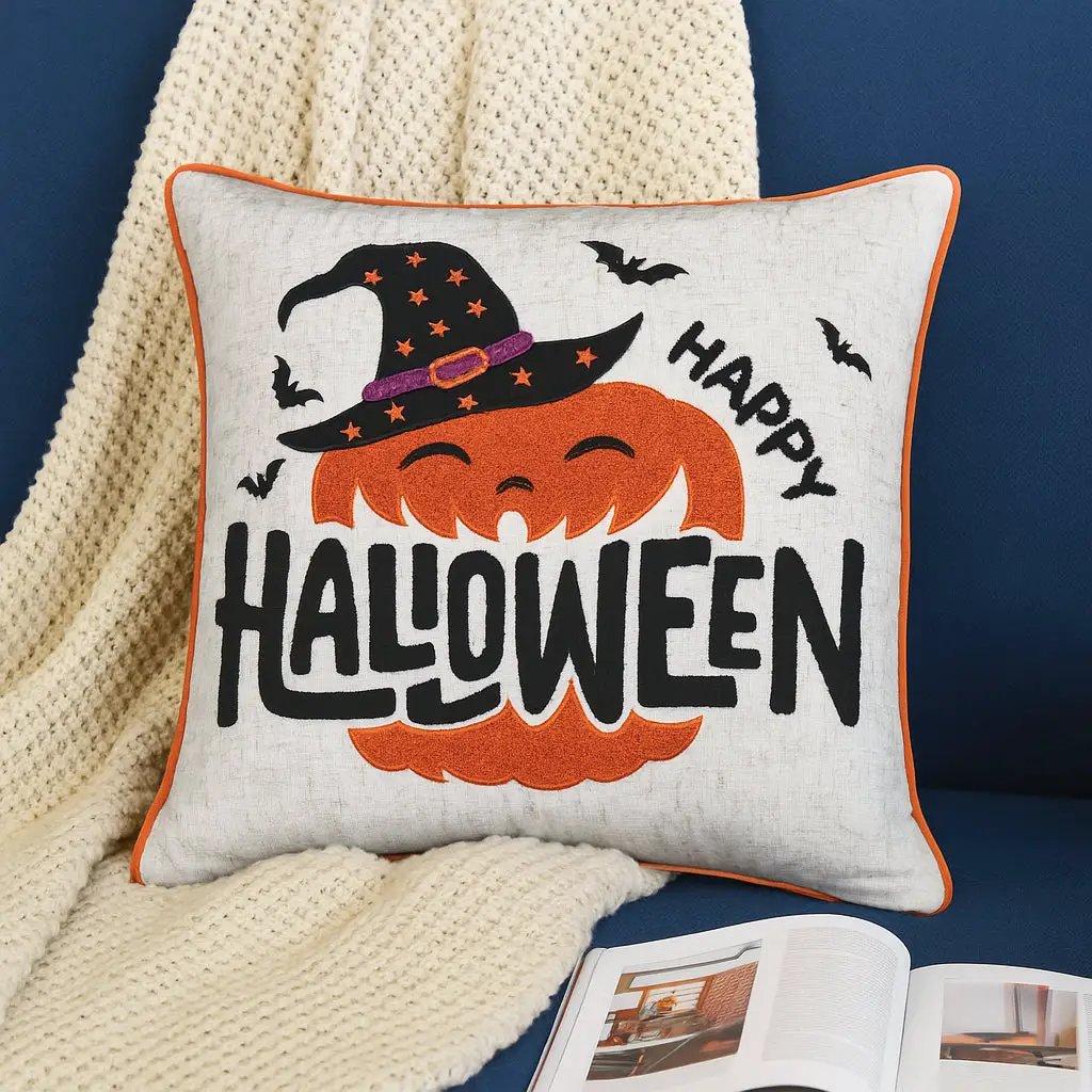 Happy Halloween Pumpkin Witch Throw Pillow Set of 2 by HouseOfZazla
