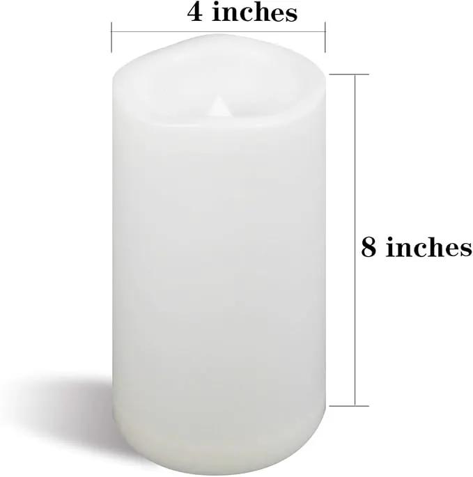CANDLE CHOICE Large Waterproof Outdoor Battery Operated Flameless Candles Remote Timer 4”(D)x8”(H) Big White Plastic Bright Flickering Electric LED Pillars Lantern Patio Garden Wedding Decoration 2PCS by GreenHaven Gardens