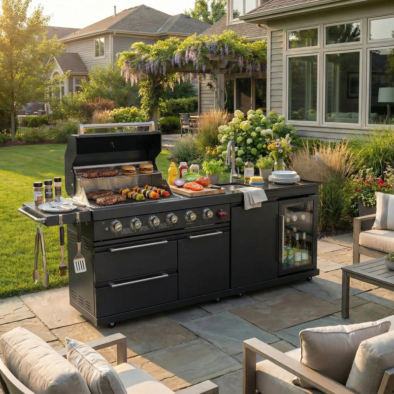 84-Inch Deluxe Stainless Steel Gas Outdoor Kitchen Barbecue Island Grill by HouseOfZazla