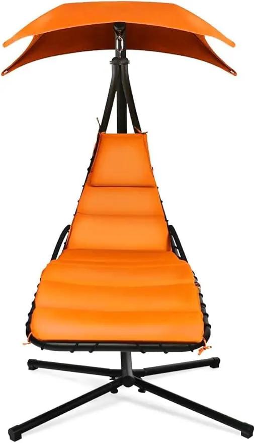 Weatherproof Replacement Cushion Pad and Umbrella for Hanging Lounge Chair Outdoor Chaise Hanging Hammock Chair - Long-Lasting, Fade-Resistant, Quick-Dry, Outdoor Lounge Replacement Set (Orange) by GreenHaven Gardens