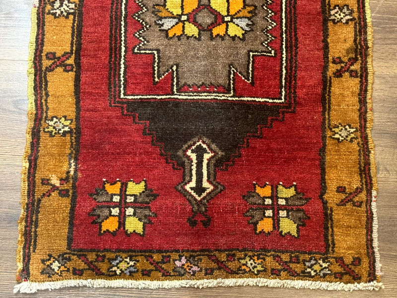Turkish Yastik Rug 2x3, Geometric Medallion, Small Turkish Wool Rug, Red by Jewel Rugs