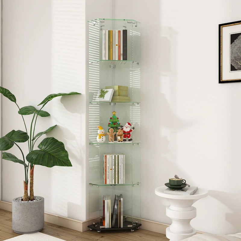 5 Tier Diamond Glass Display Case With 5 Dynamic LED Modes - Black by HouseOfZazla