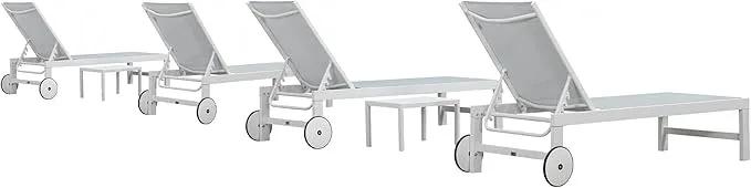 PURPLE LEAF Outdoor Chaise Lounge Set of 4 White Aluminum Lounge Chair Outdoor with Wheels Five-Position Adjustable Patio Lounge Chair for Pool Deck Yard, Bluish-Gray by GreenHaven Gardens