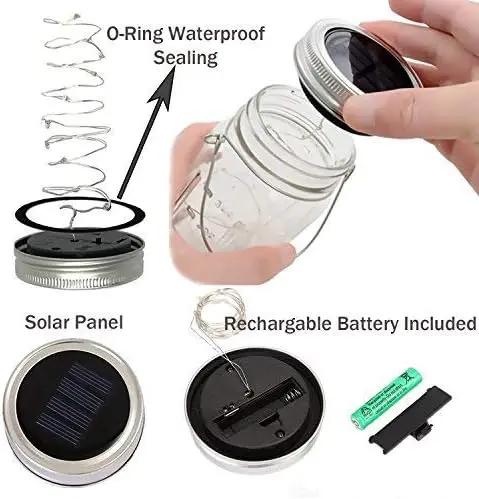Solar Lantern Mason Jar Hanging Lights,4 Pack 30 Led Fairy Firefly Starry String Jar Lights (Mason Jars/Hangers Included),for Mason Jar Patio Garden Lanterns Wedding Table Decor Light by GreenHaven Gardens