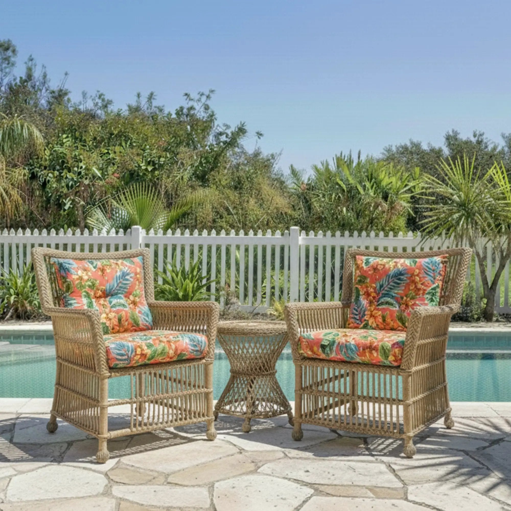 Outdoor Chair Cushions Set of 2, 19 x 19 x 4 Inch Tufted Seat Cushions with Ties by HouseOfZazla