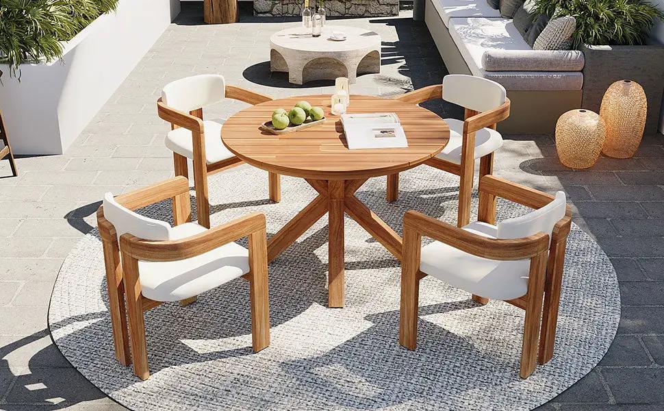 5-Piece Outdoor Acacia Wood Round Dining Set by HouseOfZazla