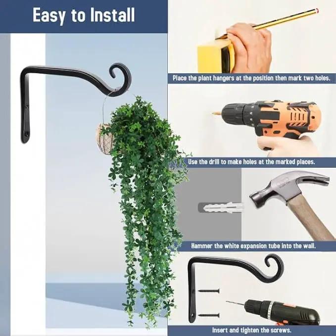 FEED GARDEN Hanging Plant Bracket 2 Pack 6 Inch Hand-Forged Plant Hangers for Outdoor with Screws by GreenHaven Gardens