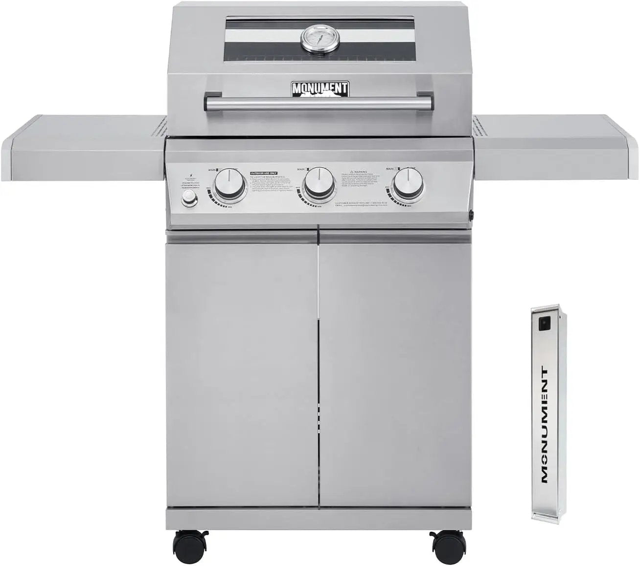 Monument Grills Larger 3-Burner Propane Gas Grills Barbeque Stainless Steel Heavy-Duty Cabinet Style with Smoker Box (2 Items) by GreenHaven Gardens