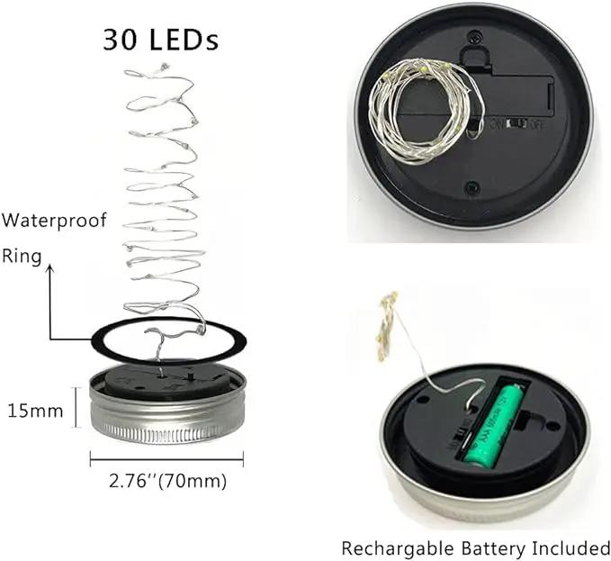 Decorman Solar Mason Jar Lights, 4 Pack 30 LED Fairy Star Firefly String Lids Lights with 4 Hangers for Patio Yard Garden Party Wedding Christmas Decoration(Jars Not Included) (4 Pack, Warm White) by GreenHaven Gardens