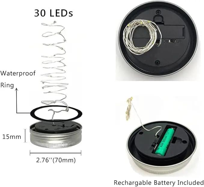 Decorman Solar Mason Jar Lights, 10 Pack 30 LED Fairy Star Firefly String Lids Lights with 10 Hangers for Patio Yard Garden Party Wedding Christmas Decoration(Jars Not Included) (10 Pack, Warm White) by GreenHaven Gardens