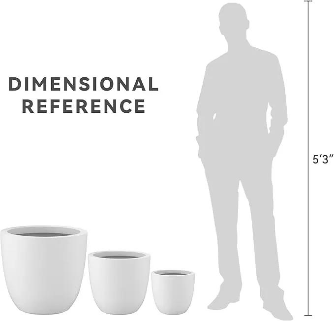 Kante 18",14",10" Dia Concrete Round Planters (Set of 3), Outdoor Indoor Large Planter Pots with Drainage Hole for Home Patio Garden, Pure White by GreenHaven Gardens