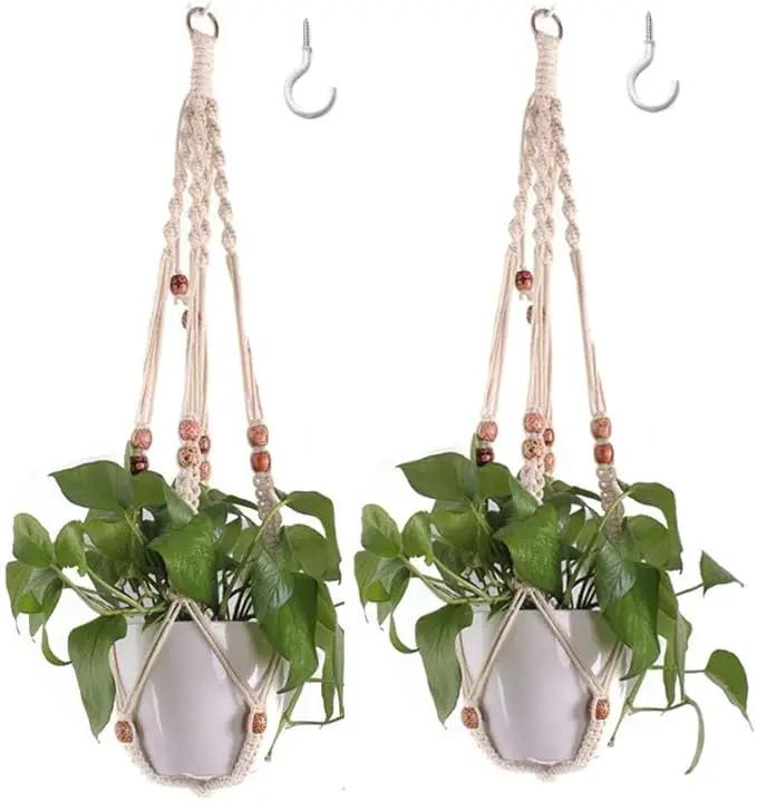 Belit Macrame Plant Hangers Indoor Outdoor 2 Pack Hanging Planters Basket with 2 Hooks Decorative Flower Pots Stand Home Decor by GreenHaven Gardens
