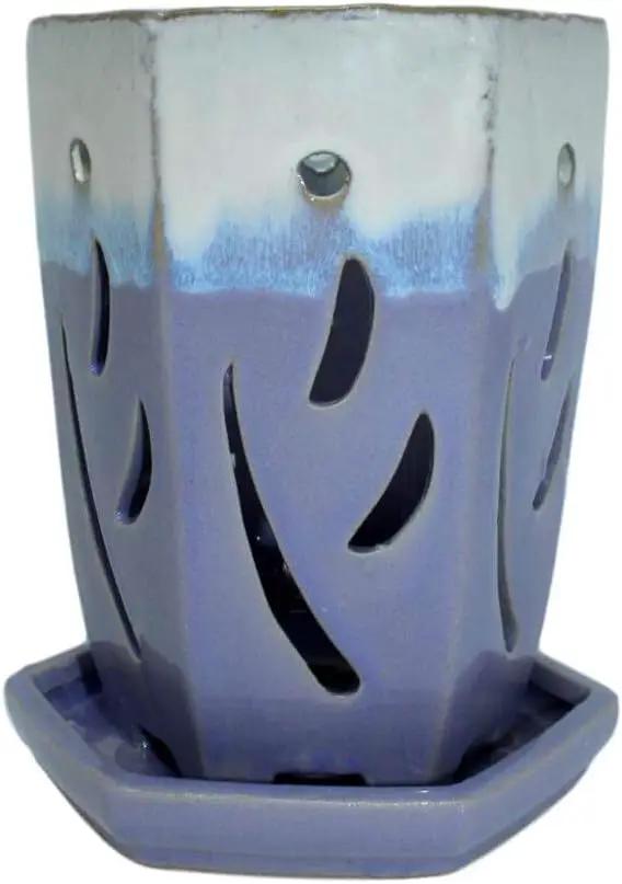 rePotme 4 x 6 inch Ceramic Orchid Pot (Cream Over Lavender) - Hexagon Orchid Pot with Holes by GreenHaven Gardens