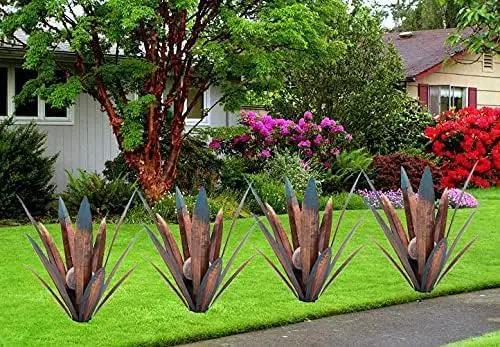 Metal Agave Plant Garden Art, 2 Pack Big Tequila Rustic Sculpture, Rustic Metal Agave Plants Garden Lawn Home Ornaments, for Yard Stakes, Garden Figurines, Outdoor Patio (2 PCS Colorful with Light) by GreenHaven Gardens