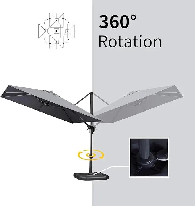 PURPLE LEAF 9' X 11.5' Patio Umbrella with Base Rectangle Cantilever Umbrella Outdoor Offset Umbrella with 360-degree Rotation for Garden Deck Pool Patio Light Grey by GreenHaven Gardens