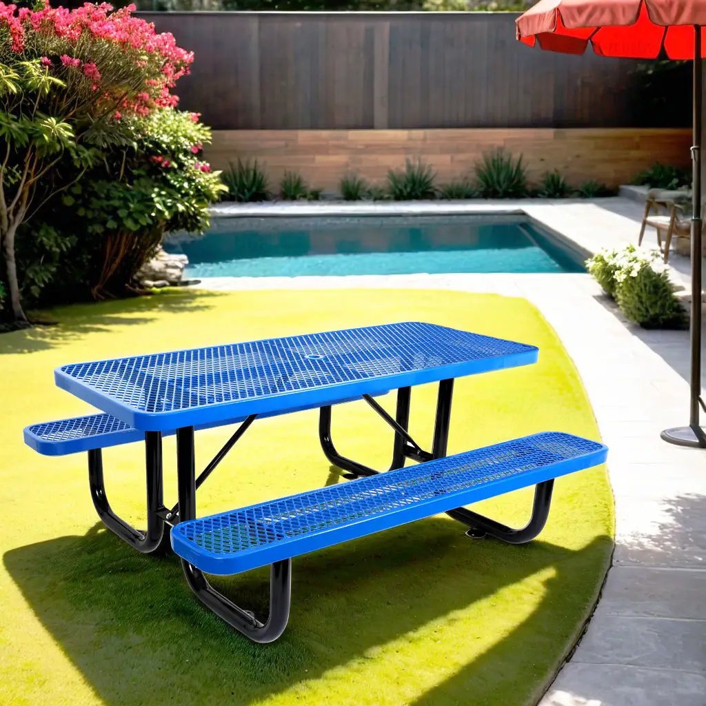 Outdoor Steel Picnic Rectangular Table With Umbrella Pole by HouseOfZazla