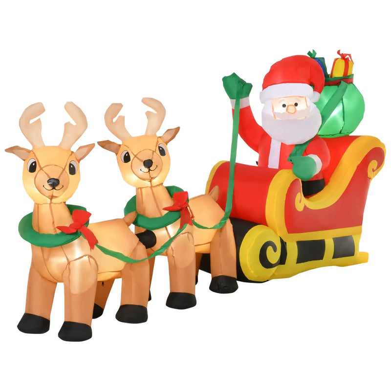HOMCOM 8ft Long Christmas Inflatable Santa Claus with Sleigh and Reindeer by HouseOfZazla