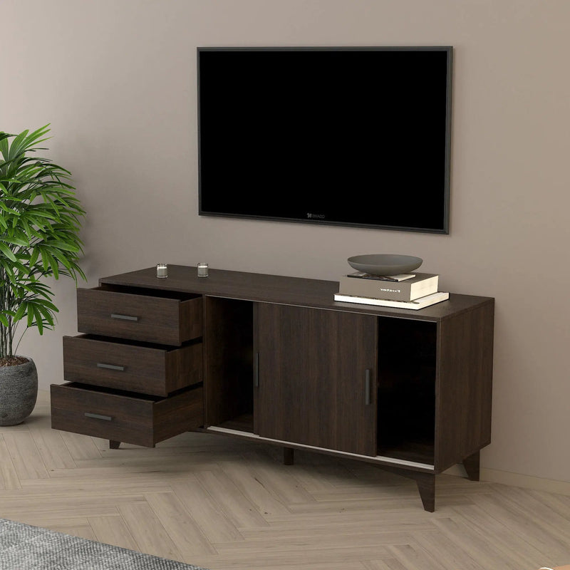Parker - TV Stand With Sliding Doors And Drawers - Dark Brown by HouseOfZazla