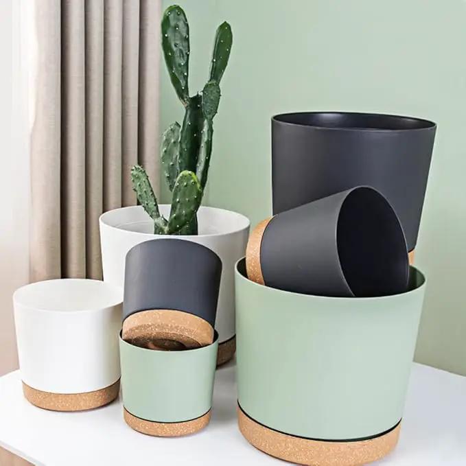 ZMTECH Plant Pots, Set of 6 6.5'' Self Watering Plastic Planter with Drainage Hole and Saucer,Modern Decorative Flower Pot for Indoor Outdoor House Plants, Succulents, Flowers - White by GreenHaven Gardens