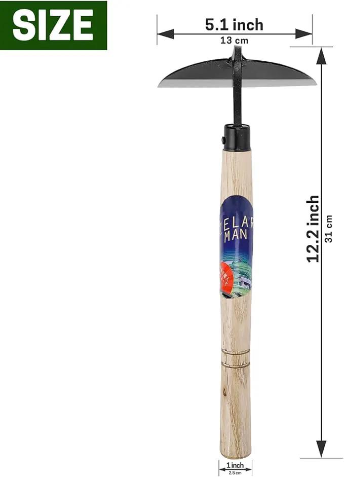 Garden Weeding Sickle/Hand Hoe, Gardening Cutting Grass Sickle, Japanese Sickle Style Hand Weeder Tool with Thick Blade&Wooden Handle by GreenHaven Gardens
