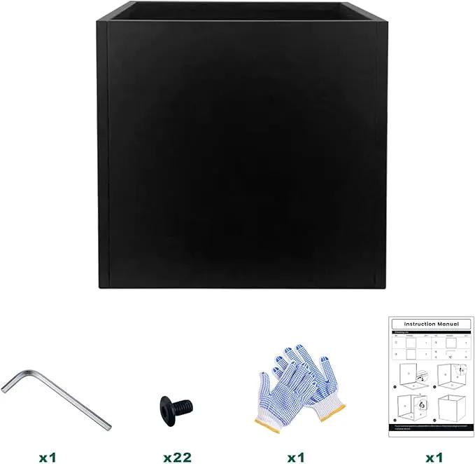 Galvanized Steel Black Planter Box Square 27.6 in Metal Large Planter Box Outdoor Indoor Huge Cube Heavy Duty Flower Pot Modern Commercial Residential for Patio, Deck, Yard, Garden by GreenHaven Gardens