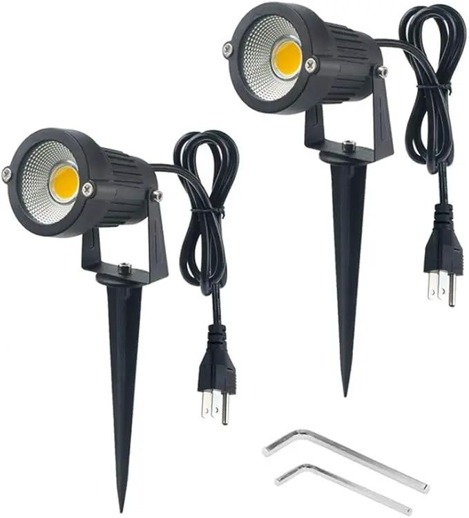 Pack of 2, Outdoor LED Landscape Lights Waterproof Spotlight with Spike Stand and Plug for Driveway, Outdoor Lawn Lighting, Flood Garden, Yard (9W Warm White) by GreenHaven Gardens
