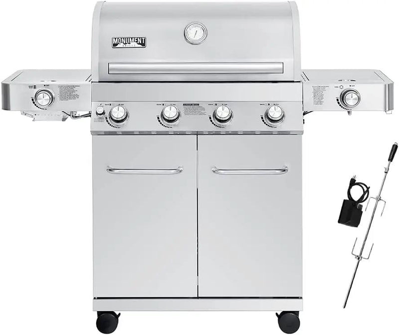 Monument Grills Larger 4-Burner Propane Gas Grills Stainless Steel with Rotisserie Kit(2 Items) by GreenHaven Gardens