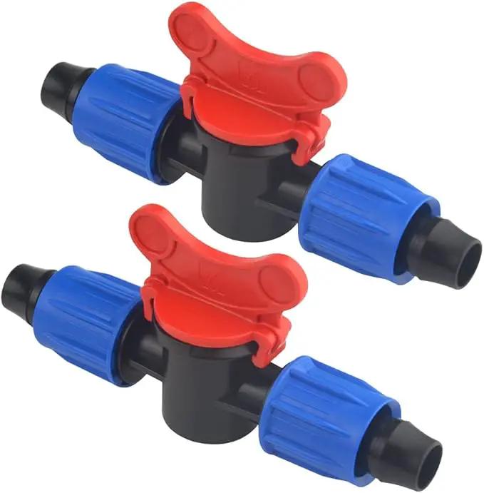 10Pack 1/2 Inch Drip Irrigation Shut-Off Valve Universal Drip Irrigation Tubing Coupling Valve Drip Connector Fitting Compatible with 16 to 17 mm Drip Tape Tubing Sprinkler System (Blue Red) by GreenHaven Gardens
