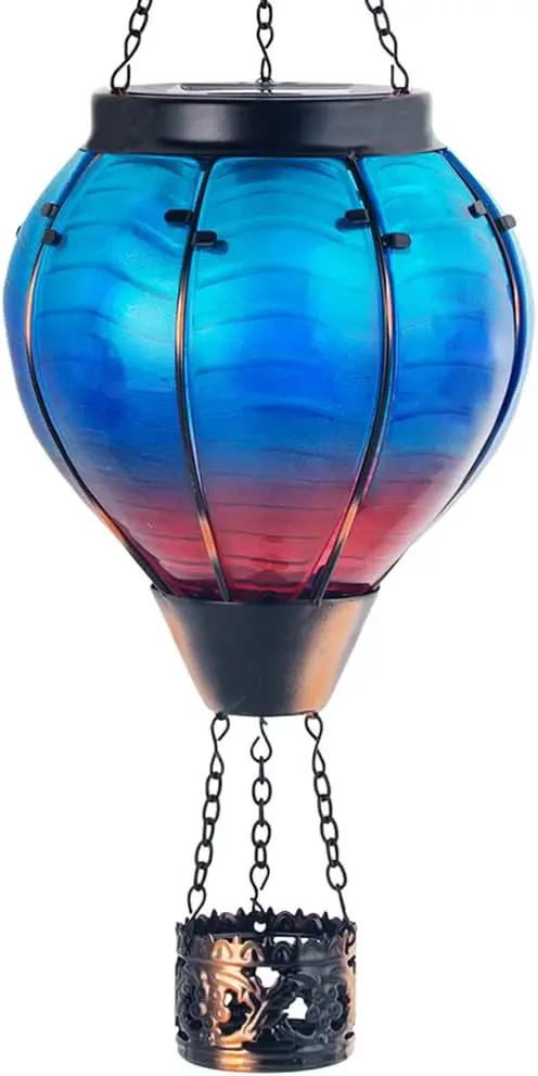Starsoul Blue Hot Air Balloon Solar Lantern Glass Solar Hot Air Balloon Flickering Flame Hanging Garden Light Waterproof Solar Lamp Hot Air Balloon Garden Yard Farmhouse Decor by GreenHaven Gardens