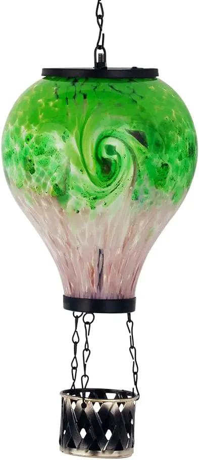 Solar Hot Air Balloon Lanterns with Flame Flickering Hanging Solar Lanterns Outdoor Waterproof LED Glass Garden Decorative Lights for Patio Yard Porch Tree,Mother Day Gift for Women(Green) by GreenHaven Gardens