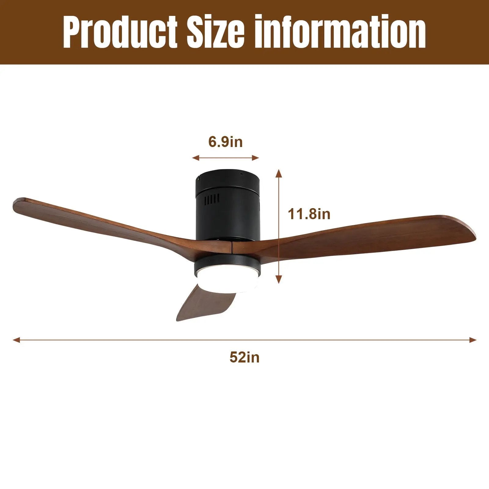 Indoor Ceiling Fan With Lights, Reversible DC Motor, Remote Control - Black by Unique Piece Furniture